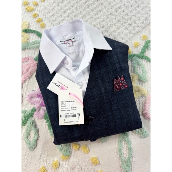 Isaac Mizrahi New York Boys Dress Shirt Vest Pants Pocket Square Set Size 6 - Picture 8 of 12